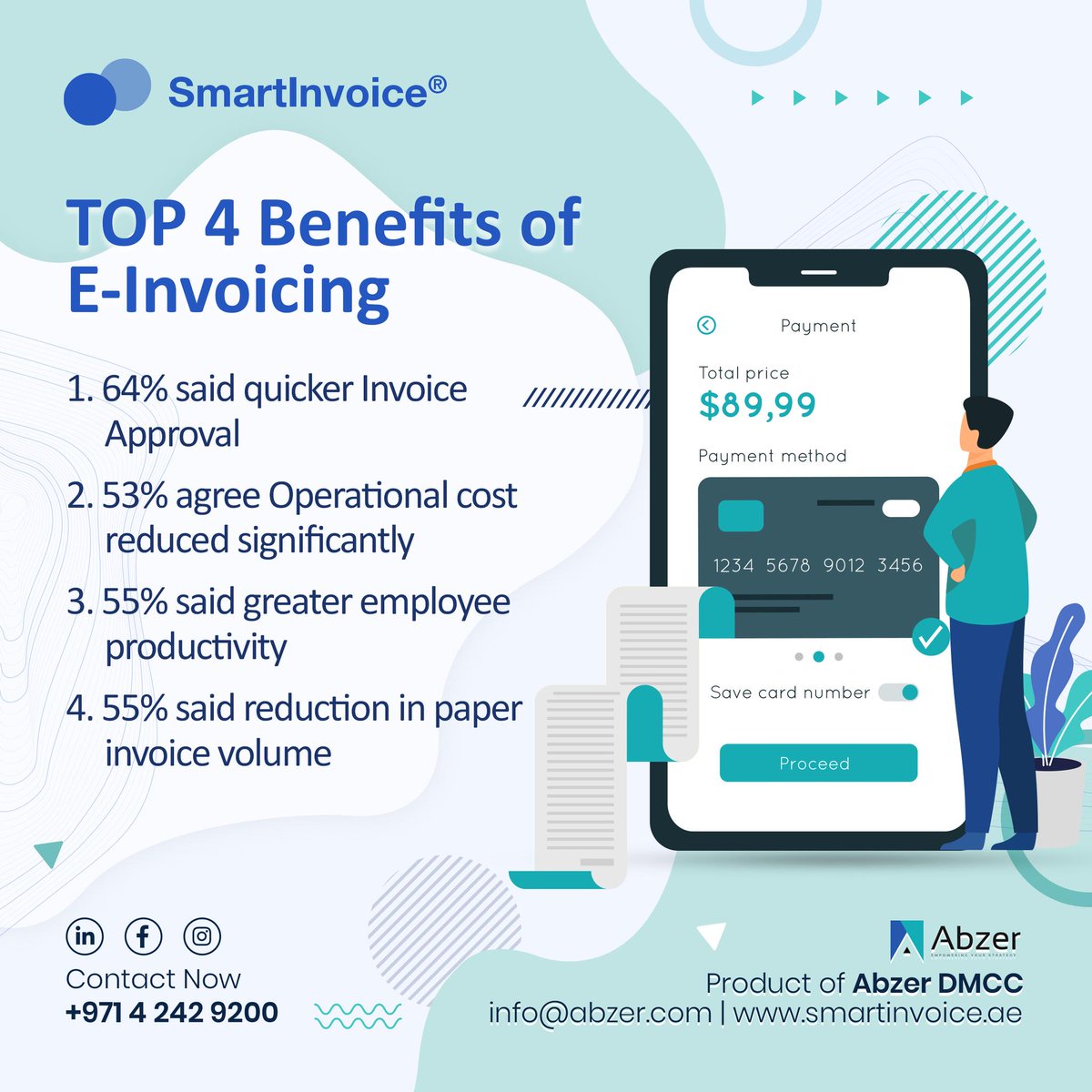 abzer_tech's tweet image. Major Benefits of E-Invoicing...

smartinvoice.ae

Call Now: +971 42429200

#einvoicing #smartinvoice #Abzer #AbzerDMCC #fintech