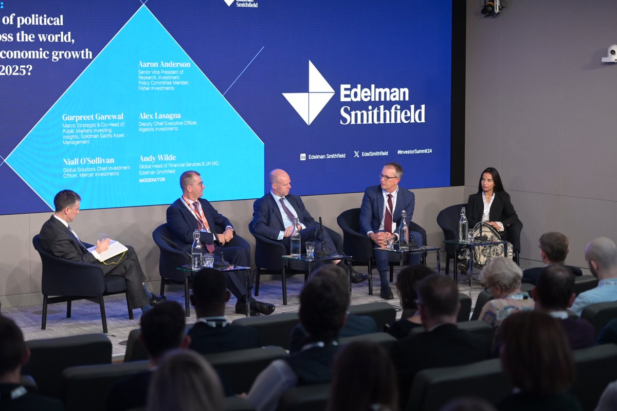 EdelSmithfield's tweet image. Up now: Gurpreet Garewal at @GoldmanSachs, Niall O'Sullivan at @mercer, Alex Lasagna at Algebris Investments and Aaron Anderson at @fisherinvest are discussing macroeconomic trends in a year of political   change, and what growth looks like for 2025.