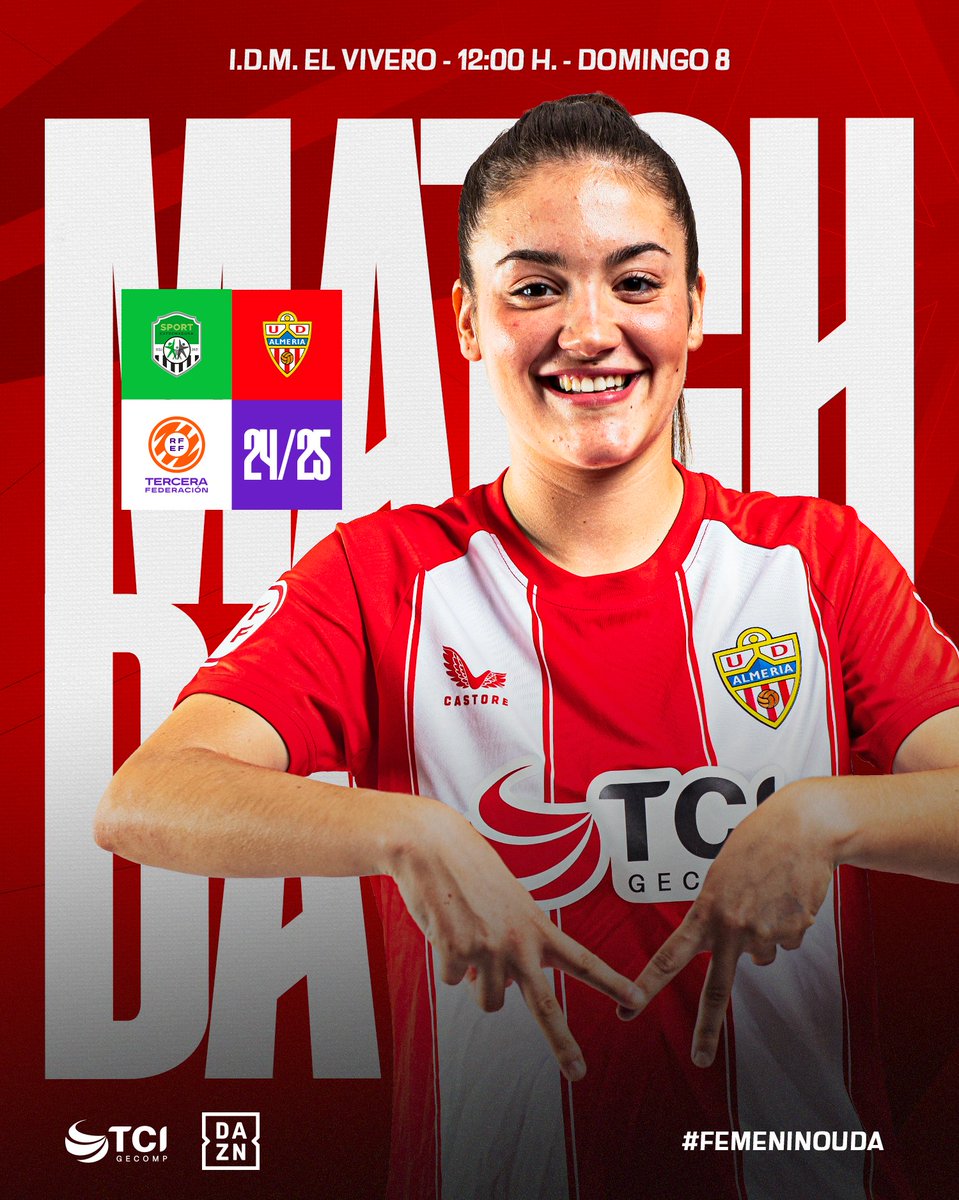 FemeninoUDA's tweet photo. 😏 ¿Y por qué no damos hoy el campanazo?

 🆚 @SportExCD  
⌚️ 12:00 h. 
📍 IDM El Vivero

#VamosFemeninoUDA | #AlmeríaNuncaSeRinde https://t.co/BnZO5sjqrU