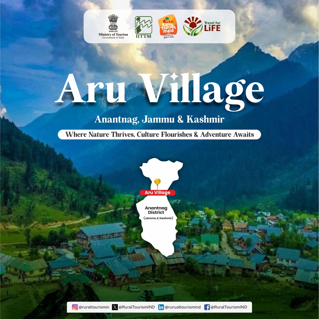 Ministry of Tourism, Government of India, has selected Aru Village of Jammu and Kashmir as one of the Best Tourism Villages of India under the Adventure Tourism Category. The village is known for its stunning meadows; it’s a paradise for nature lovers and adventure seekers.