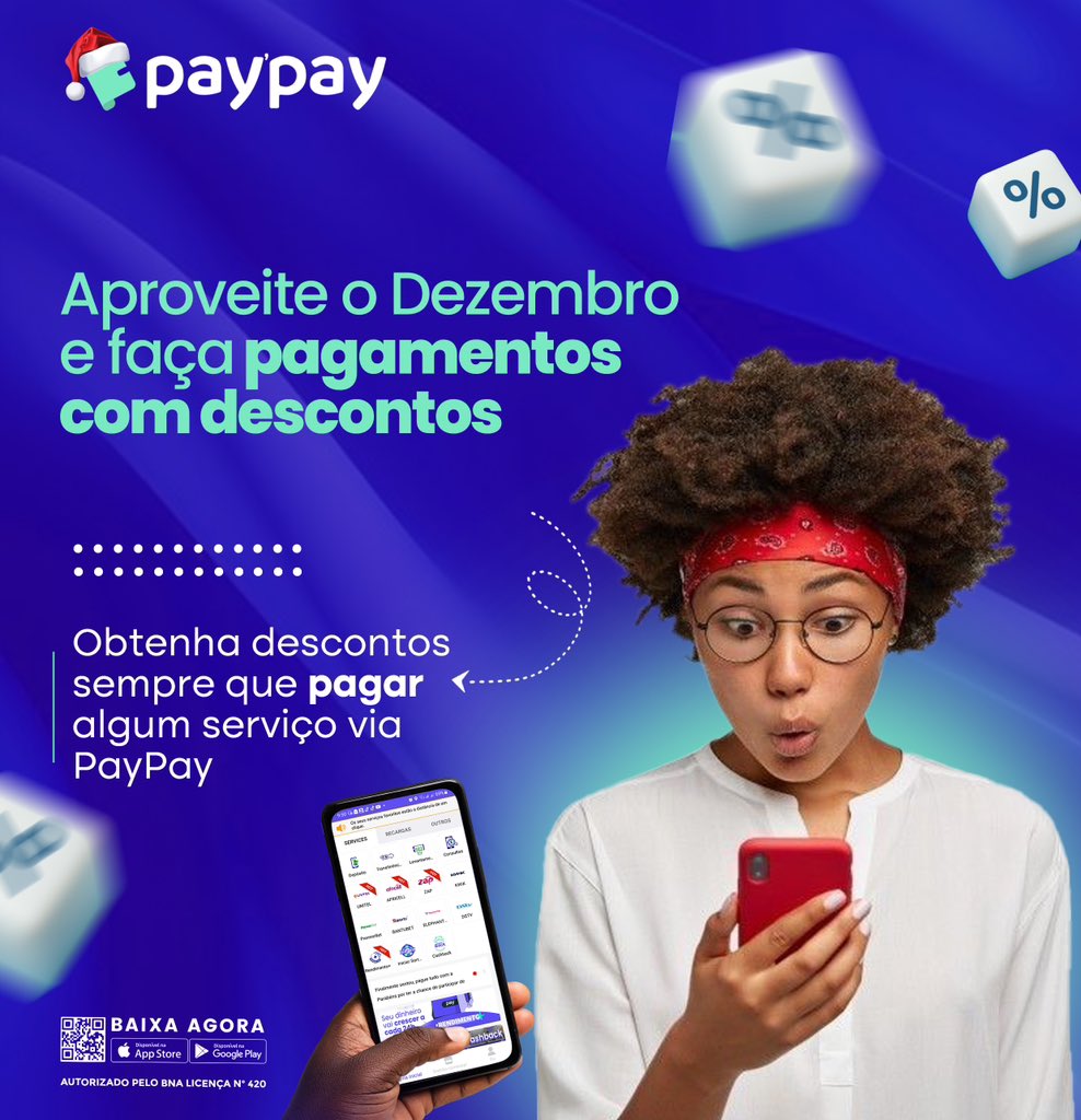 wearepaypay's tweet photo. Nestas quadras festivas a paypay tem uma novidade para ti, receba grandes descontos sempre que pagar algum serviço, e ainda tens a possibilidade de ganhar retornos do valor em Cashback.
Comece já a pagar e aproveita poupar!😄✅
#Pagamentos #Descontos #Quadrasfe💙🚀 https://t.co/t1x5tU4Z6h