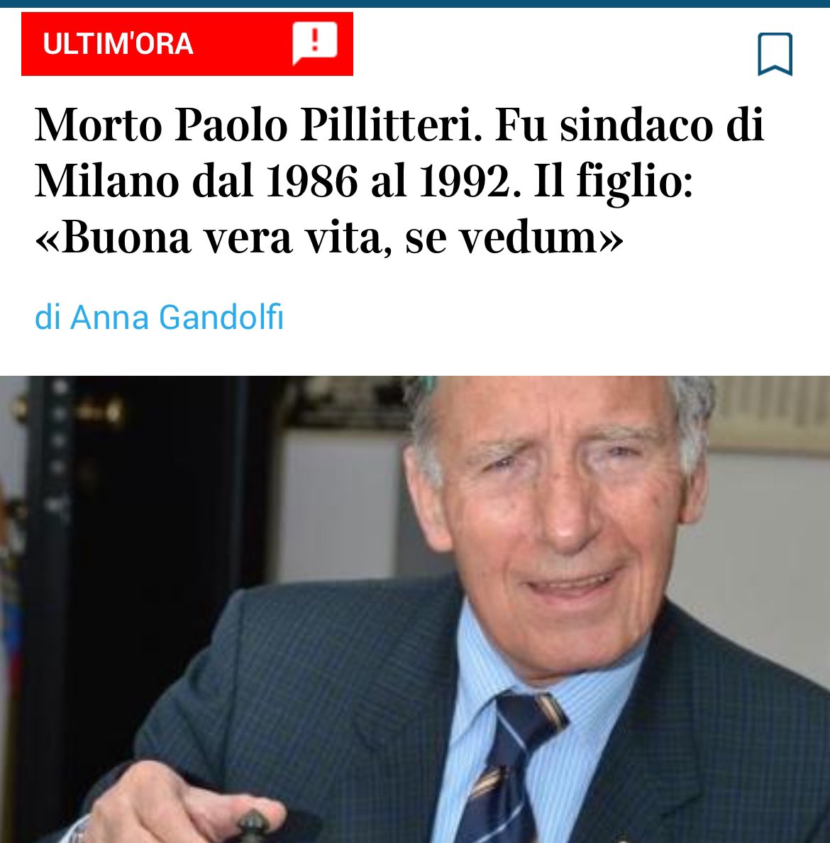 Con la scomparsa di Paolo #Pillitteri Milano perde un uomo di valore, protagonista di una stagione di grande trasformazione della città. Alla sua famiglia e ai suoi cari va il mio cordoglio