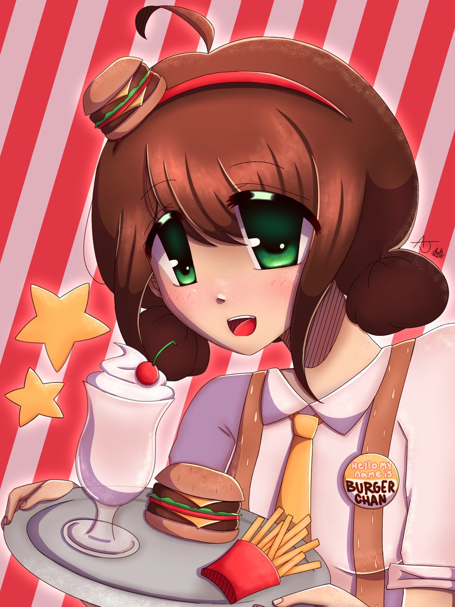 BL0ODBATH_'s tweet photo. i attempted drawing in the 2000s moe art style with my oc burger chan!! 🍔🍟🐾 https://t.co/3wSQMXNnPF