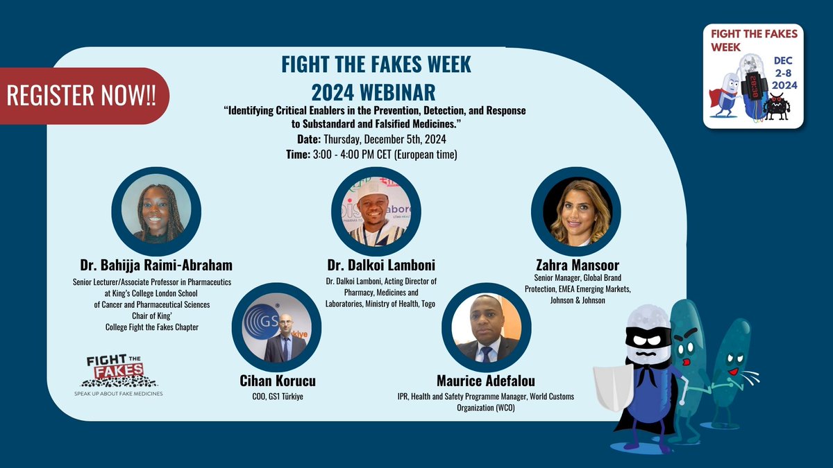 Fight the Fakes Alliance (@fightthefakes) on Twitter photo Join us TODAY at 3pm CET to learn how stakeholders in industry, government, international organizations, and solution providers are fighting #FakeMeds! 
Register👉bit.ly/4hL1uKw Join us TODAY at 3pm CET to learn how stakeholders in industry, government, international organizations, and solution providers are fighting #FakeMeds! 
Register👉bit.ly/4hL1uKw