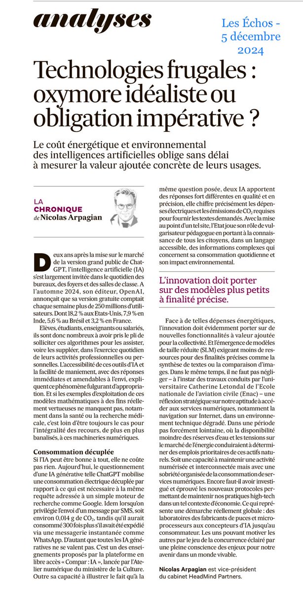 cyberguerre's tweet photo. Technologies frugales : oxymore idéaliste ou obligation impérative ?
Ma chronique dans @LesEchos
L'occasion de mettre en avant #ComparIA le site de comparaison et d'évaluation des LLM initié par l' #AtelierNumérique du @MinistereCC
https://t.co/4mcAIHOGiT #ia https://t.co/sLHVgg69nW