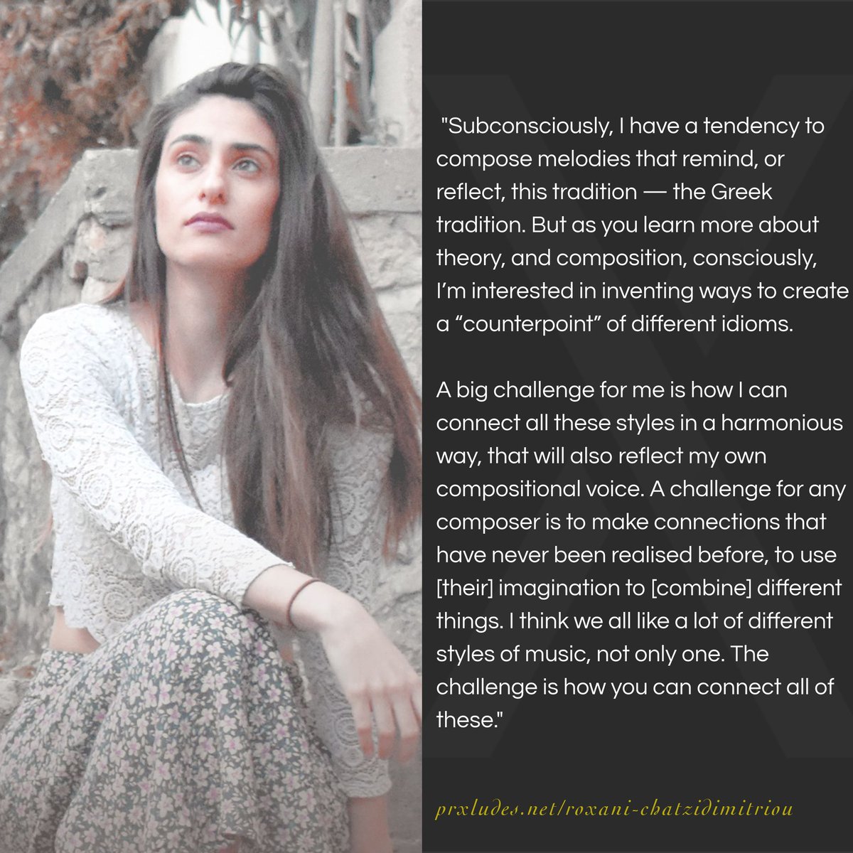 prxludes's tweet image. From the archives: our 2022 conversation with Greek composer and Royal Holloway graduate Roxani Chatzidimitriou - read now on PRXLUDES:
buff.ly/4gjam8F