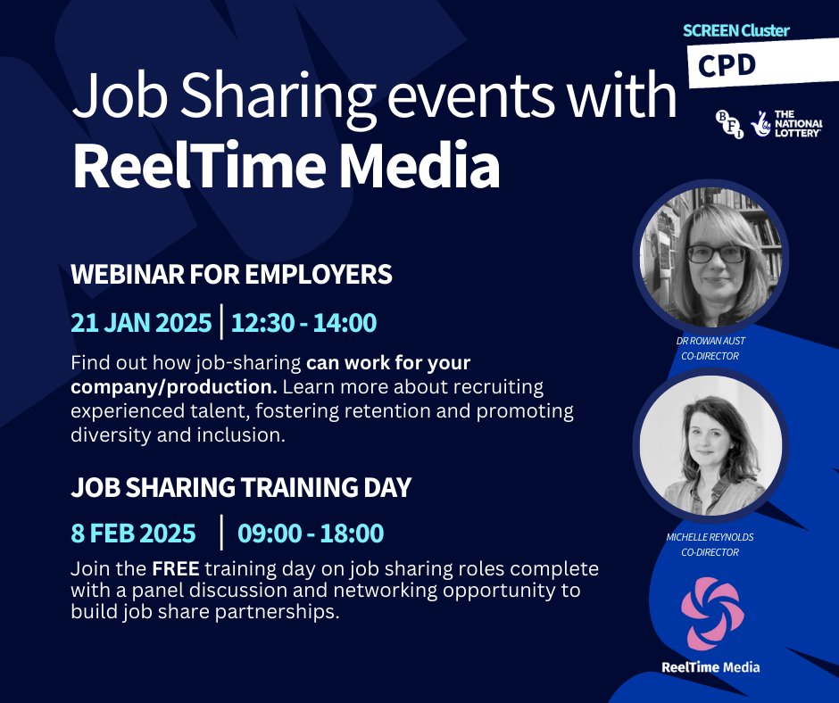 Northern Ireland Screen (@niscreen) on Twitter photo 📣 SCREEN Cluster Job Sharing Events with <a href="/ReeltimeM/">ReelTime Media</a> !
Curious about job-sharing? Find out more with these upcoming events-
𝗙𝗥𝗘𝗘 𝗪𝗲𝗯𝗶𝗻𝗮𝗿
🗓️ 21 Jan 2025
𝗙𝗥𝗘𝗘 𝗝𝗼𝗯 𝗦𝗵𝗮𝗿𝗶𝗻𝗴 𝗧𝗿𝗮𝗶𝗻𝗶𝗻𝗴 𝗗𝗮𝘆
🗓️ 8 Feb 2025
Secure your spot: ow.ly/UwxN50UkJe7 📣 SCREEN Cluster Job Sharing Events with <a href="/ReeltimeM/">ReelTime Media</a> !
Curious about job-sharing? Find out more with these upcoming events-
𝗙𝗥𝗘𝗘 𝗪𝗲𝗯𝗶𝗻𝗮𝗿
🗓️ 21 Jan 2025
𝗙𝗥𝗘𝗘 𝗝𝗼𝗯 𝗦𝗵𝗮𝗿𝗶𝗻𝗴 𝗧𝗿𝗮𝗶𝗻𝗶𝗻𝗴 𝗗𝗮𝘆
🗓️ 8 Feb 2025
Secure your spot: ow.ly/UwxN50UkJe7