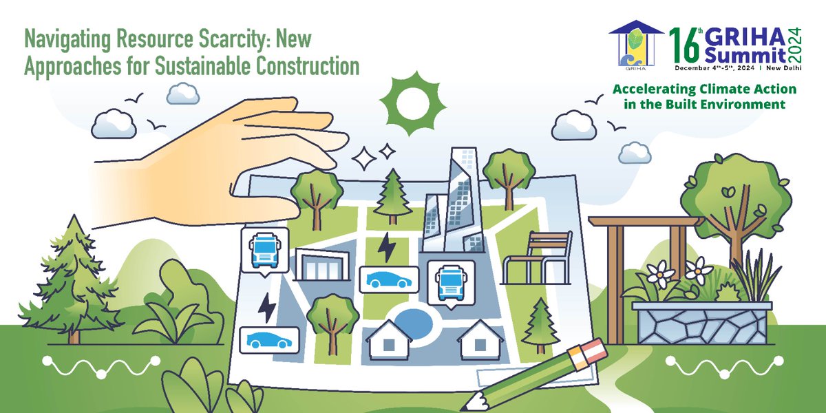GRIHACouncil's tweet image. Thematic Track 3: Navigating Resource Scarcity in Construction 
Join us to discuss innovative materials and technologies like bio-based options, self-healing concrete, and circular economy principles for sustainable construction. #Sustainability #ResourceEfficiency