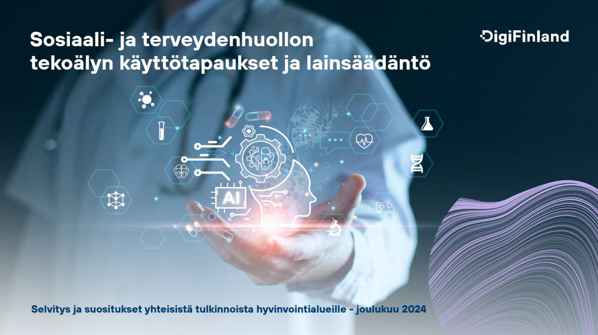 Sosiaali- ja terveydenhuollon tekoälyn käyttötapaukset ja lainsäädäntö -selvitys on nyt julkaistu osana SOTE-tekoälyn ekosysteemiä 👏!

Tutustu tästä ➡️ digifinland.fi/sosiaali-ja-te…
