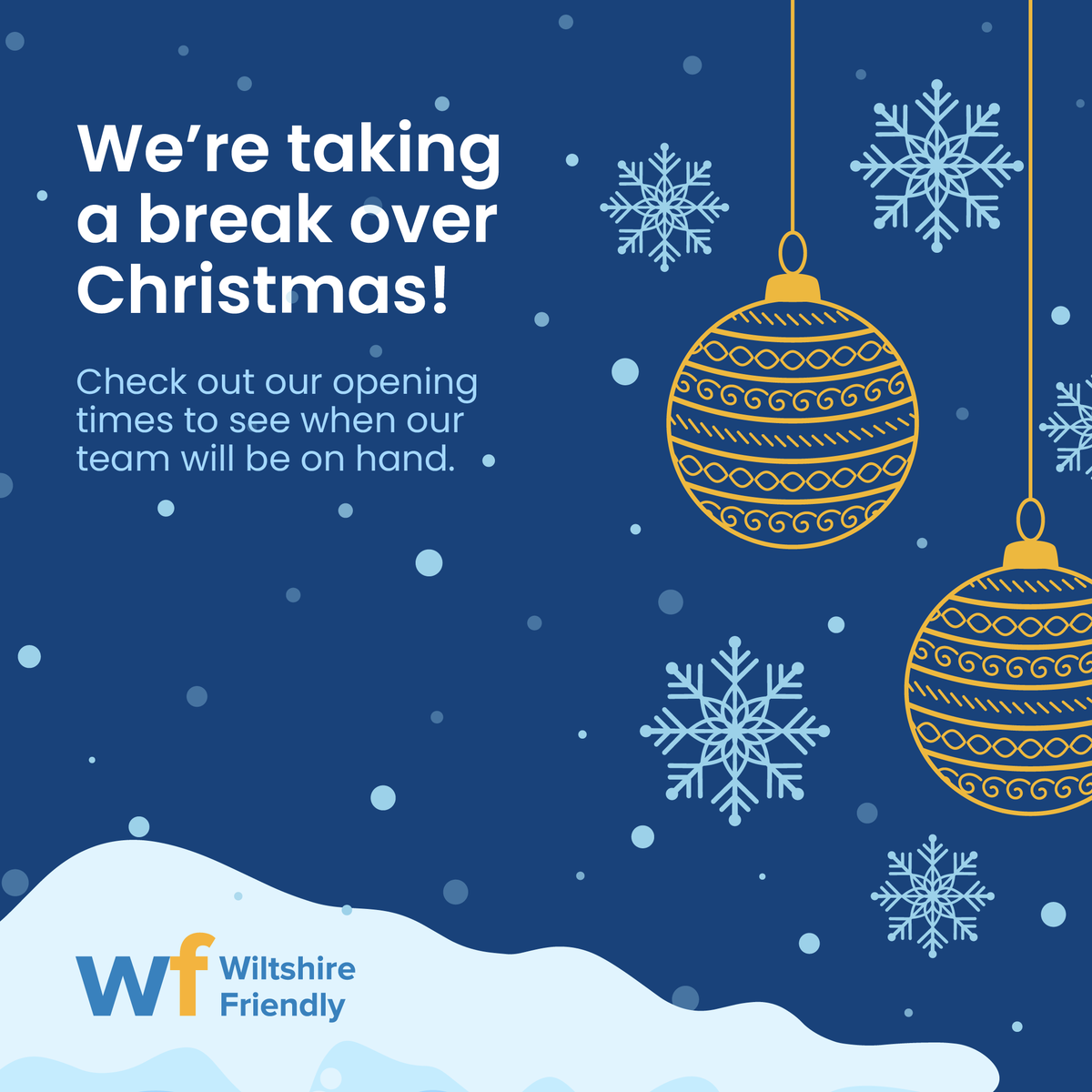 WiltsFriendly's tweet photo. Please see our opening times below. Thank you for your understanding! 🎄

• 23rd Dec: Open as usual
• 24th – 26th Dec: CLOSED
• 27th Dec: Open until 3:45pm
• 30th – 31st Dec: Open until 3:45pm
• 1st Jan: CLOSED
• 2nd Jan onwards: Open as usual https://t.co/kmWW3d5IXX