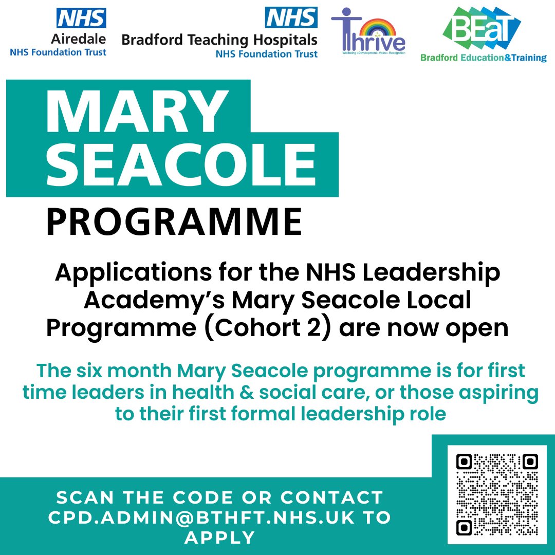 The CPD Team (@bthft_cpd) on Twitter photo Our application window for Cohort 2 of our locally delivered Mary Seacole Programme is now open!
The programme is open to <a href="/BTHFT/">Bradford Teaching Hospitals NHS FT</a> staff, both clinical & non-clinical.
Contact CPD.Admin@bthft.nhs.uk for more information or to apply
<a href="/bthft_od/">OD Team BTHFT 🌈💙</a> Our application window for Cohort 2 of our locally delivered Mary Seacole Programme is now open!
The programme is open to <a href="/BTHFT/">Bradford Teaching Hospitals NHS FT</a> staff, both clinical & non-clinical.
Contact CPD.Admin@bthft.nhs.uk for more information or to apply
<a href="/bthft_od/">OD Team BTHFT 🌈💙</a>