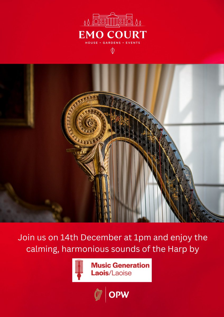 Emo Court (@emocourtopw) on Twitter photo 14th Dec at 1pm 12 Harpists from Music Generation Laois will open "Christmas at Emo Court" with a harmonious harp performance in the dining room. No booking required. <a href="/LaoisPeople1/">Laois People</a> <a href="/catocafinefood/">CaToCa Fine Foods</a> <a href="/opwireland/">Office of Public Works</a> <a href="/HeritageIreOPW/">Heritage Ireland</a> <a href="/CharlieFlanagan/">Charlie Flanagan</a> <a href="/HeritageLaois/">The Heritage</a> <a href="/tourism_laois/">Laois Tourism</a> 14th Dec at 1pm 12 Harpists from Music Generation Laois will open "Christmas at Emo Court" with a harmonious harp performance in the dining room. No booking required. <a href="/LaoisPeople1/">Laois People</a> <a href="/catocafinefood/">CaToCa Fine Foods</a> <a href="/opwireland/">Office of Public Works</a> <a href="/HeritageIreOPW/">Heritage Ireland</a> <a href="/CharlieFlanagan/">Charlie Flanagan</a> <a href="/HeritageLaois/">The Heritage</a> <a href="/tourism_laois/">Laois Tourism</a>