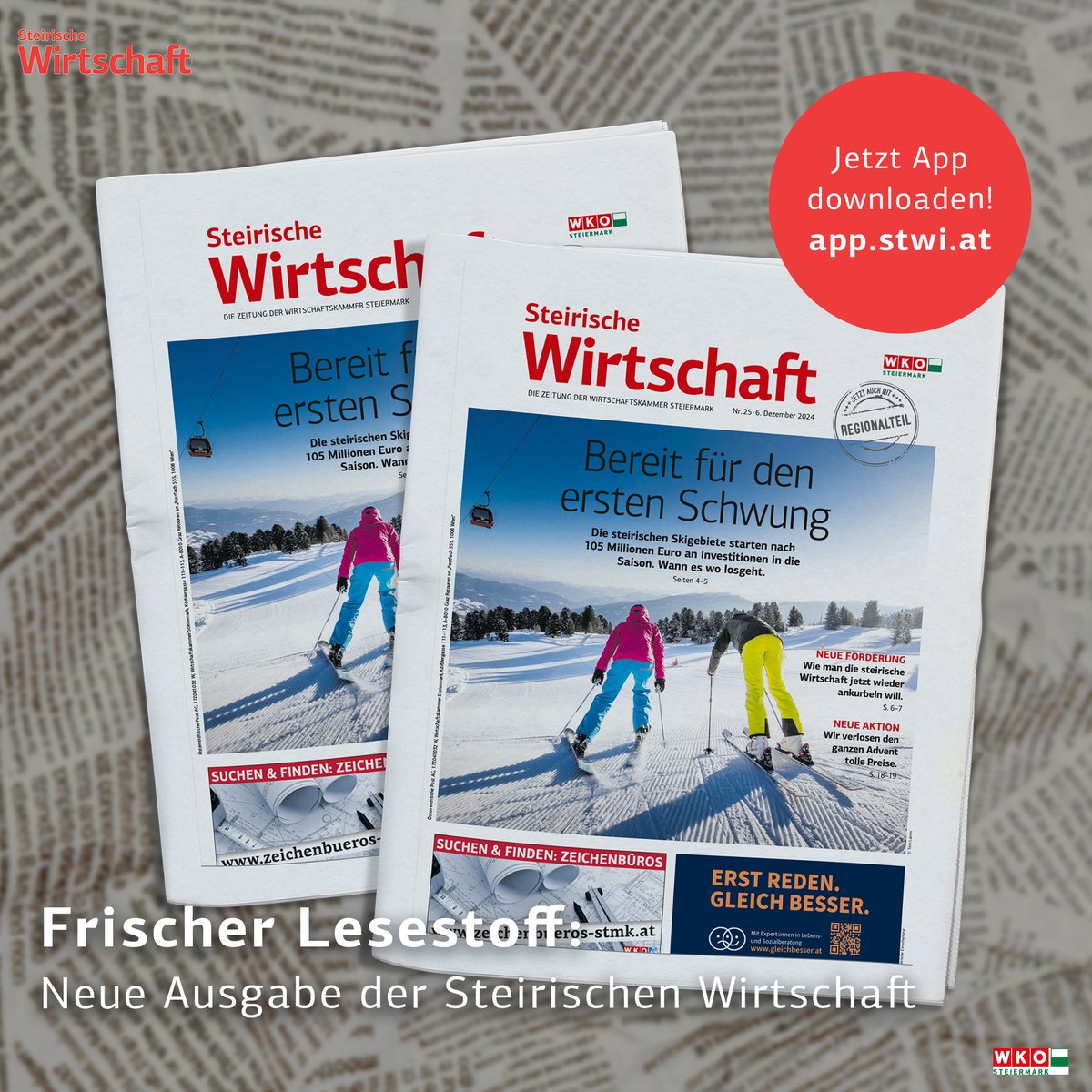Unsere neue Ausgabe ist da! Wann und wie die steirischen Skigebiete in die neue Saison starten, wie Irland einen Budgetüberschuss von 25 Milliarden Euro zustande bringt – und noch viele weitere  Geschichten findet ihr hier 👉 bit.ly/4g0xJ7c