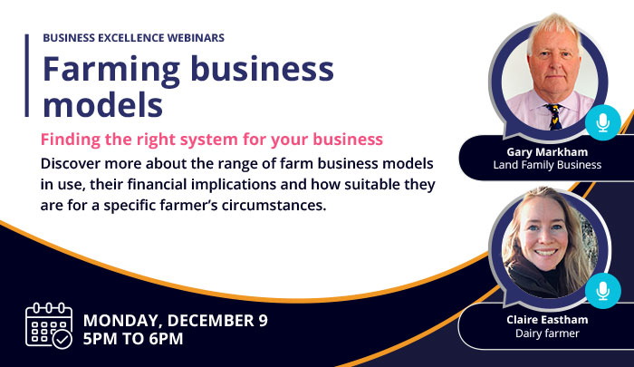 Join me, Gary Markham on December 9th, 5-6pm, for an essential webinar on "Farming Business Models."
 
I'll be partnering with dairy farmer Claire Eastham and <a href="/TIAHnews/">The Institute for Agriculture and Horticulture</a> to explore various business structures beyond traditional ownership. Find out more about contract farming,