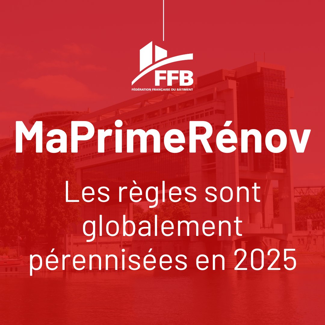 📃 Grâce à l'action de la FFB et au soutien du ministère du Logement du <a href="/gouvernementFR/">Gouvernement</a>, les règles de MaPrimeRénov sont globalement pérennisées en 2025.
La FFB salue cette stabilisation qui permet de soutenir le marché de la #RénovationÉnergétique porté par les #artisans et