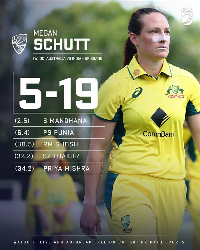 After 92 ODI's, star veteran Megan Schutt returned career-best figures amid Australia's demolition of India this evening 🧨

MATCH REPORT 👉 bit.ly/3CZojdz