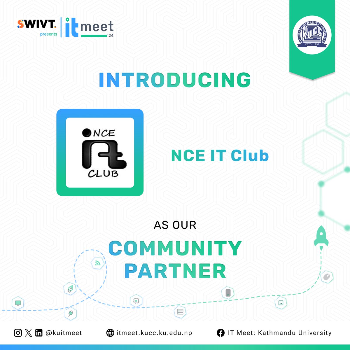 kuitmeet's tweet image. Introducing Our Community Partner: NCE-IT Club!

We are excited to announce NCE-IT Club as a Community Partner for IT Meet 2024! 
Thank you, NCE-IT Club, for supporting us in making IT Meet 2024 a grand success!
#NCEITClub #CommunityPartner #ITMeet24 #KathmanduUniversity #itmeet