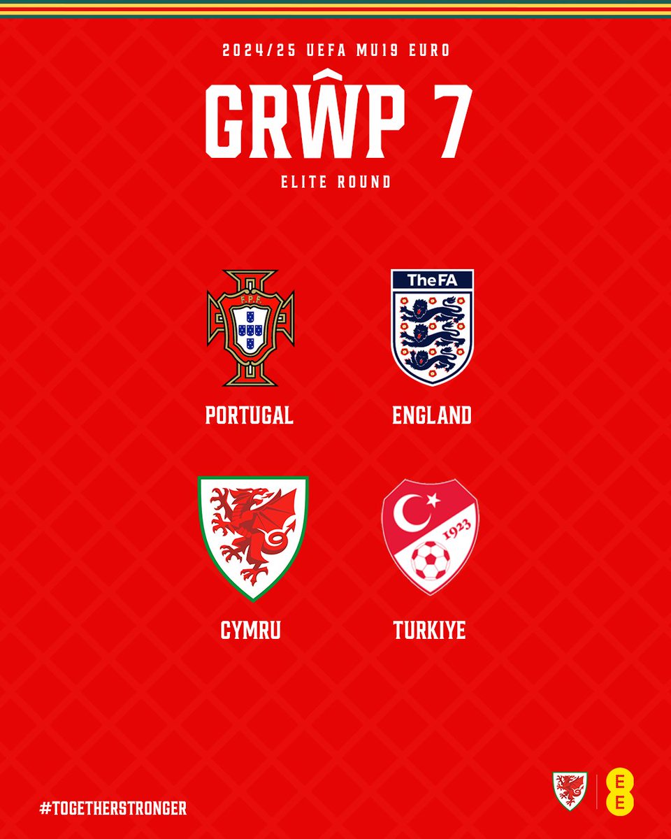 🏆 #U19EURO 2024/25 Elite Round

🇵🇹🏴󠁧󠁢󠁥󠁮󠁧󠁿🏴󠁧󠁢󠁷󠁬󠁳󠁿🇹🇷

Matches to be played in March, hosted in Wales.

#TogetherStronger