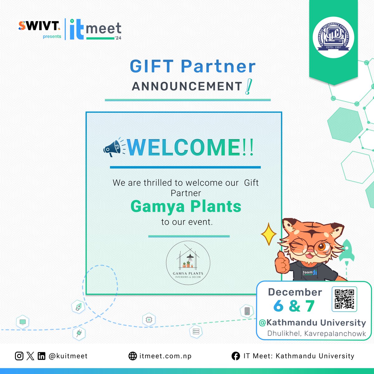 kuitmeet's tweet image. We’re thrilled to announce Gamya Plants as our Gift Partner for IT Meet 2024! 🌱🎁

Thank you for bringing the gift of greenery and sustainability to our event. We’re truly grateful for your support in making it extra special! 
#itmeet #itmeet24 #gratitude #KathmanduUniversity