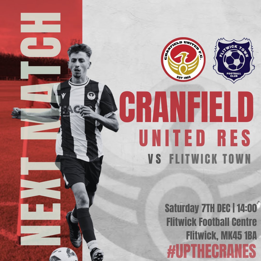 🏗️ Next Up‼️

First Team: Saturday 7th | 3:00 PM
Cranfield United vs Desborough Town
📍 Crawley Road, Cranfield, MK43 OAA

Reserves: Saturday 7th | 2:00 PM
Cranfield United Reserves vs Flitwick Town
📍 Flitwick Football Centre, MK45 1BA

Let’s back the Cranes! ⚽🏗️
#UpTheCranes