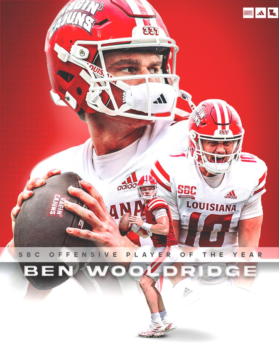Louisiana Ragin’ Cajuns® Football (@ragincajunsfb) on Twitter photo 𝗕𝗘𝗡 𝟭𝟬
Congratulations to <a href="/Bwool8/">Ben Wooldridge</a> for being named the Sun Belt Conference Offensive Player of the Year!
#cULture | #GeauxCajuns 𝗕𝗘𝗡 𝟭𝟬
Congratulations to <a href="/Bwool8/">Ben Wooldridge</a> for being named the Sun Belt Conference Offensive Player of the Year!
#cULture | #GeauxCajuns