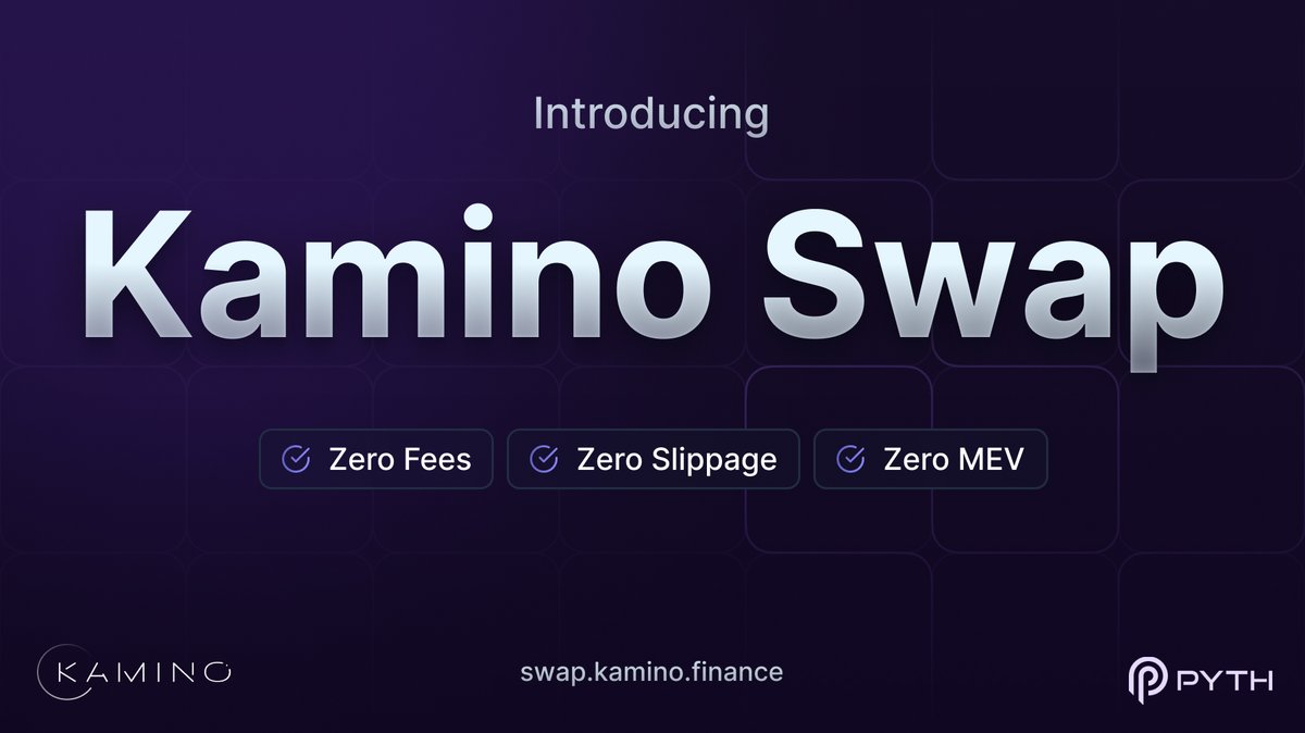 Kamino (@kaminofinance) on Twitter photo 1/ Introducing Kamino Swap
An intents-based exchange platform that will offer the best price execution at any size, for any token on Solana, powered by <a href="/PythNetwork/">Pyth Network 🔮</a>
Zero slippage. Zero fees. Zero MEV.
Limit Orders are now live in open beta: swap.kamino.finance 1/ Introducing Kamino Swap
An intents-based exchange platform that will offer the best price execution at any size, for any token on Solana, powered by <a href="/PythNetwork/">Pyth Network 🔮</a>
Zero slippage. Zero fees. Zero MEV.
Limit Orders are now live in open beta: swap.kamino.finance