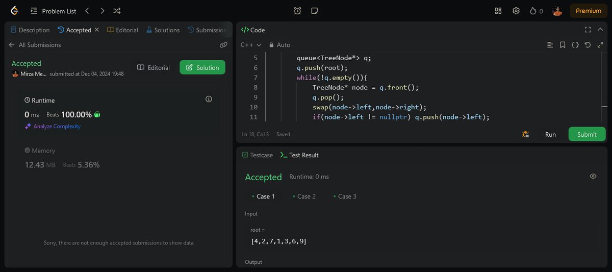MirzaMehedi1971's tweet image. 🚀 100 Days of Coding Challenge🚀

Day 52 of #100DaysOfCoding
Hey there,
Today, I took another step  . I solved some question from &quot;Leetcode&quot; the problems are:
226. Invert Binary Tree
102. Binary Tree Level Order Traversal
#100DaysOfCod
#CodingJourney
#Programming
#LeetCode