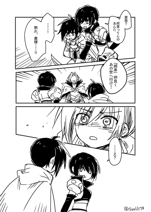 「あの時の顔でわかったわ」って言ってたルーティさん、真っ先にリオンの顔見たんだなあっていうのと、坊ちゃんどんな顔してたんだろうなあっていう漫画です(ザレイズミクトラン戦) 