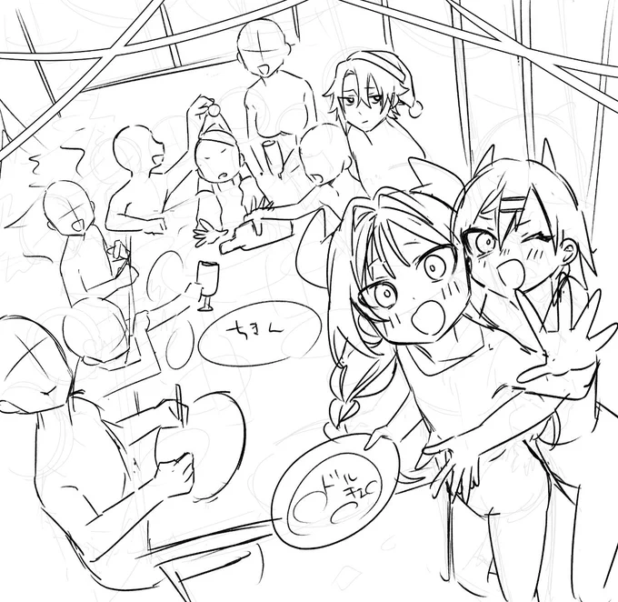 大人数のイラスト描いてみたくて構図ラフ切った
未来の自分の声が聞こえる
「こんな人数増やしたの誰よ!線画キツイって!」
「こんな緻密な線画描いたの誰よ!色分けやばいって!」
「こんなに色分けレイヤー増やしたの誰よ!終わらないって!」
未来の自分よろしく😉 