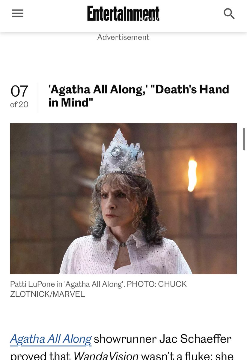 #AgathaAllAlong episode 7 Death’s Hand in Mine being named by Entertainment Weekly in their top 20 episodes of the year is so well deserved.