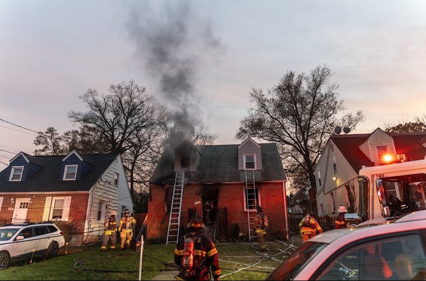 HyattsvilleVFD's tweet photo. Truck 1 (Search Company) &amp; Engine 1B (Working Fire Engine) ran this house fire in the 5200 block Varnum St in Bladensburg yesterday PM. One adult female deceased. Call 301-583-2200 to have a smoke alarm installed free of charge. Our thoughts with the victim’s family. #hv1fd https://t.co/TxV8ueWmIi