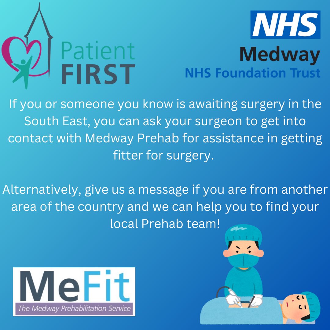 Do you know someone waiting for surgery?  Let them know Prehab is an option!🤍💙 

#anesthetic #anaesthesia #nhsuk #exercisephysiologists #exercisephysiology #prehabilitation #prehabuk #mefitnhs #universityofkent #placementopportunities #placement #yearinindustry #mythbuster