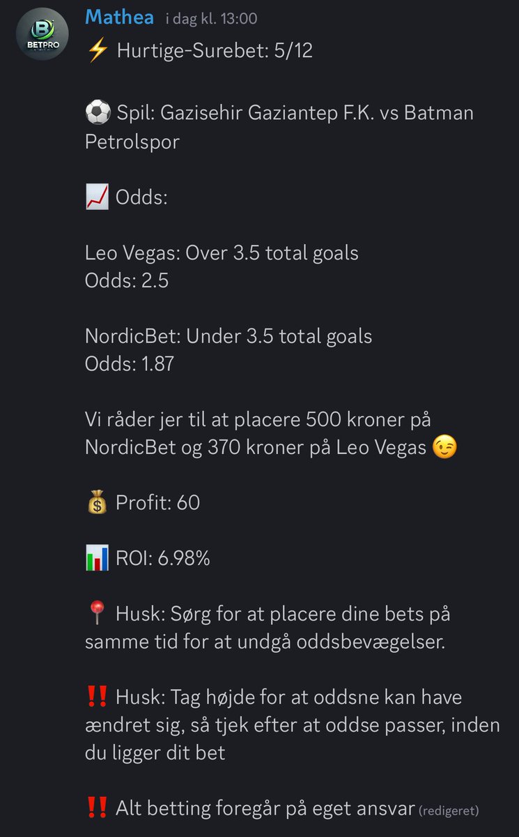 BetProDK's tweet photo. Hurtig-Surebet⚡️
60kr sikker profit💸
Smid bettet hurtigst muligt, for samme odds!

#sldk #superliga #danskbet #danskespil #surebet #oddset #oddsetdk #danskodds https://t.co/74cneGP80R
