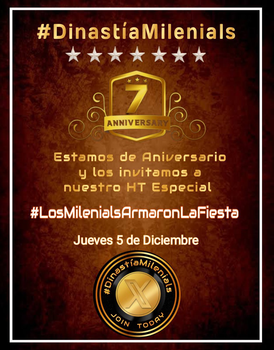 🅰️#DinastíaMilenials

Hoy celebramos nuestro 7 aniversario y te invitamos a participar con nuestro HT Especial.🎉

#LosMilenialsArmaronLaFiesta  🎊🎂🍷

Participa y Diviértete con los que hemos permanecido unidos a lo largo de 7 años. 
🍬🥂🍕🍔🍟