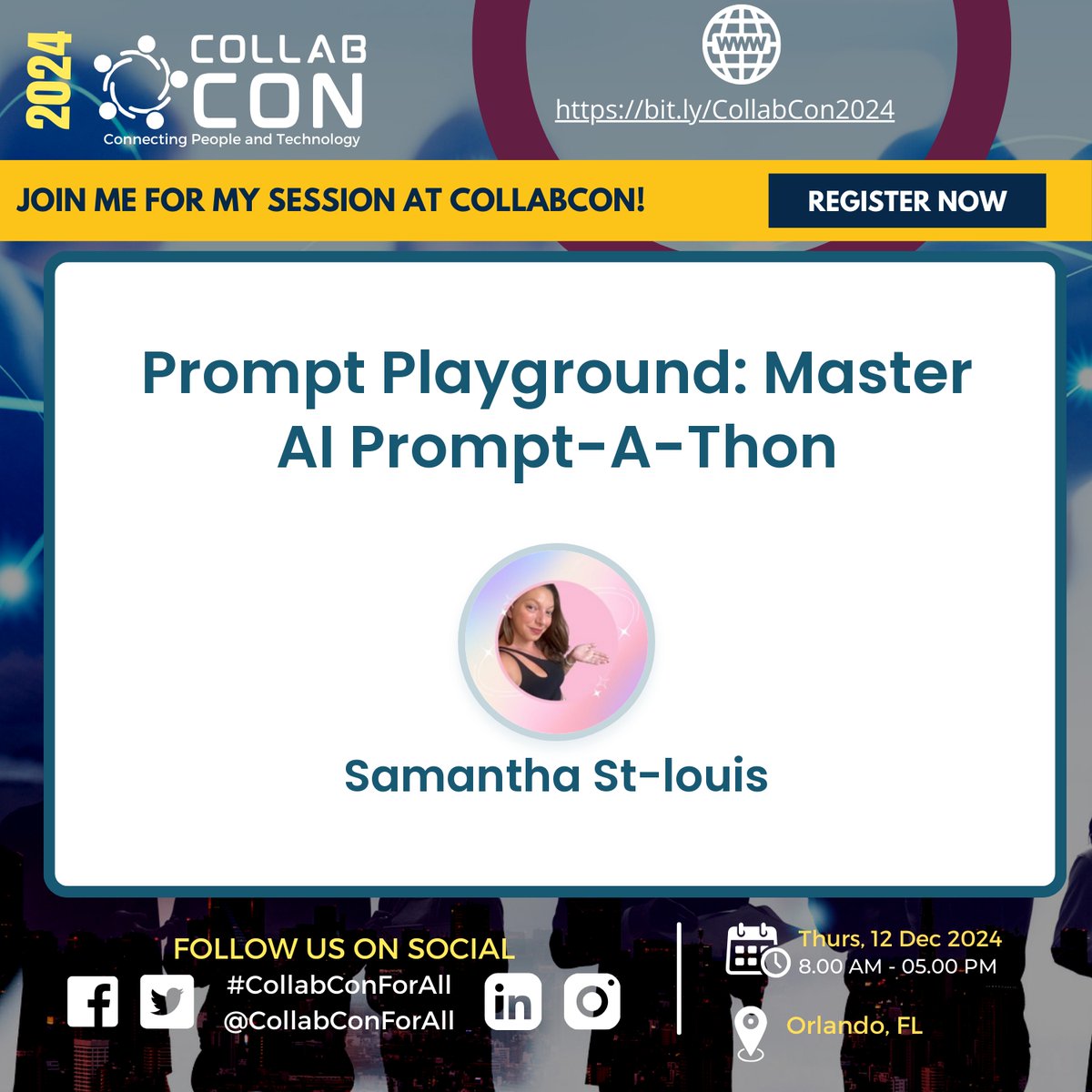 We are thrilled to have Samantha St-Louis lead an #AI Prompt-A-Thon at #CollabCon2024! Learn to craft powerful prompts that simplify workflows, spark creativity, and boost productivity using #Copilot and #AzureOpenAI. Register at bit.ly/CollabCon2024. #MGCI #CommunityLuv