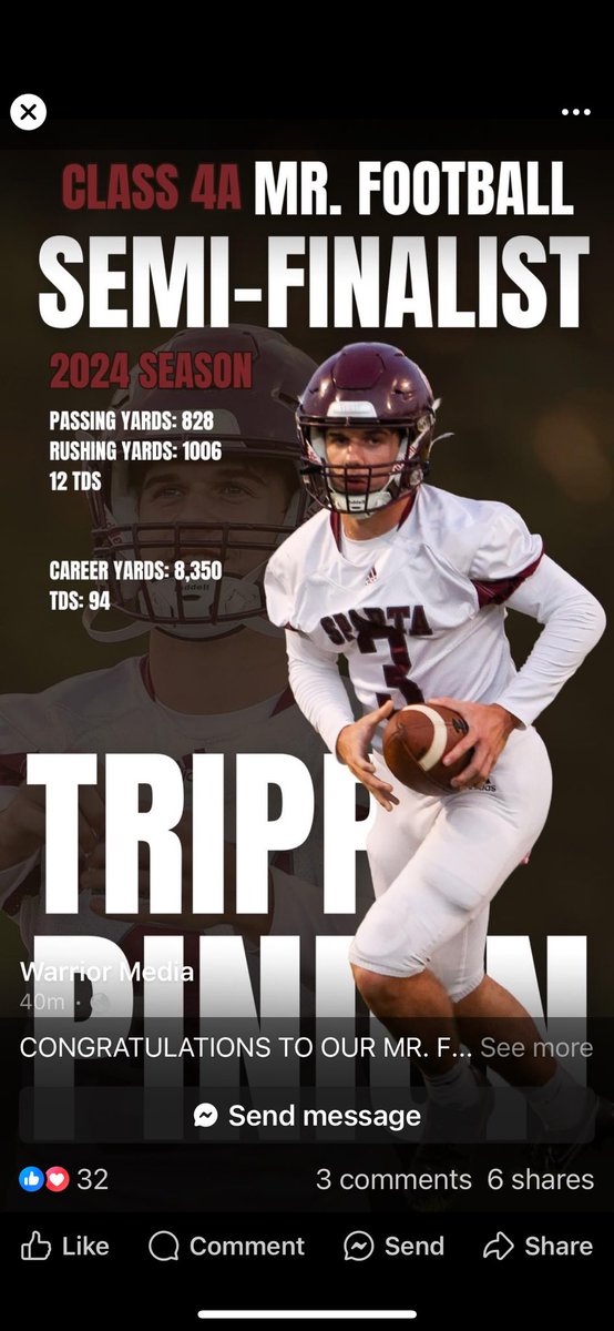 D pinion (@dpinion4) on Twitter photo Tripp Pinion 4.0 gpa 4.52 40 slot/safety Qb 4 year starter 2 sport all state 8800 career yards 101 td selected East/west all state !High game !College undecided!Mr football semi finalist !@CoachAIngram <a href="/CoachWilder353/">Bobby Wilder</a> <a href="/CoachSamTTUFB/">Sam Williamson</a> <a href="/TimMathisCU/">Tim Mathis</a> <a href="/WrightJody/">Jody Wright</a> Tripp Pinion 4.0 gpa 4.52 40 slot/safety Qb 4 year starter 2 sport all state 8800 career yards 101 td selected East/west all state !High game !College undecided!Mr football semi finalist !@CoachAIngram <a href="/CoachWilder353/">Bobby Wilder</a> <a href="/CoachSamTTUFB/">Sam Williamson</a> <a href="/TimMathisCU/">Tim Mathis</a> <a href="/WrightJody/">Jody Wright</a>