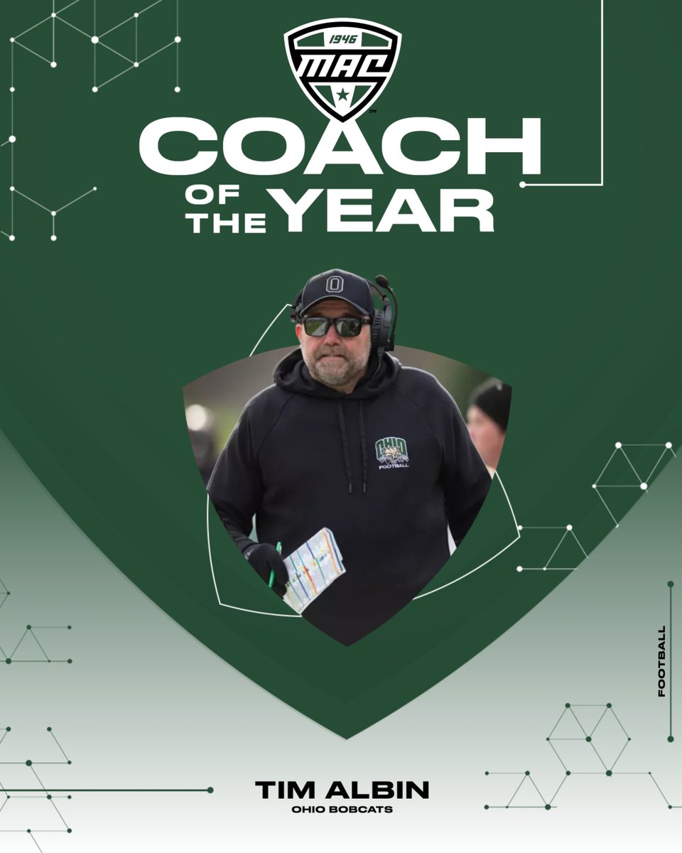 🏈 Coach of the Year 🏈

Ohio's <a href="/CoachAlbin/">Tim Albin</a> has been named the 2024 MAC Football Coach of the Year!

<a href="/OhioFootball/">Ohio Football</a> | #MACtion