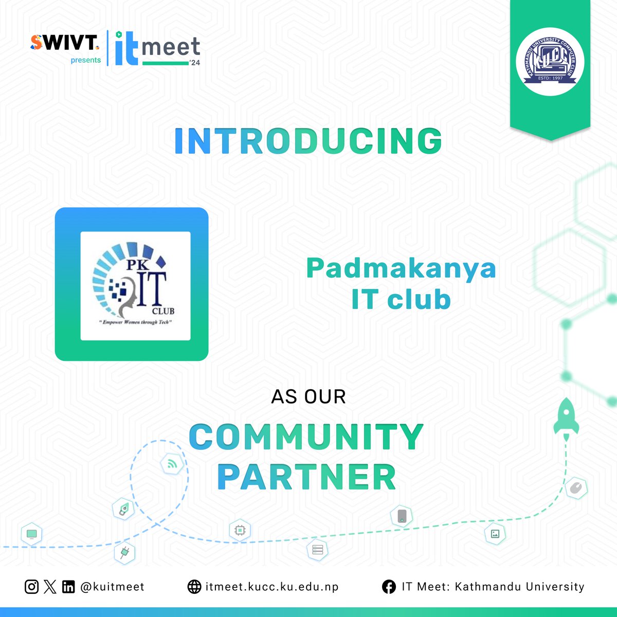 kuitmeet's tweet image. Introducing Our Community Partner: Padmakanya IT Club! Thank you, Padmakanya IT Club, for supporting IT Meet 2024 and contributing to its success!

#ITMeet24  #itmeet  #KathmanduUniversity  #communitypartner #PadmakanyaITClub