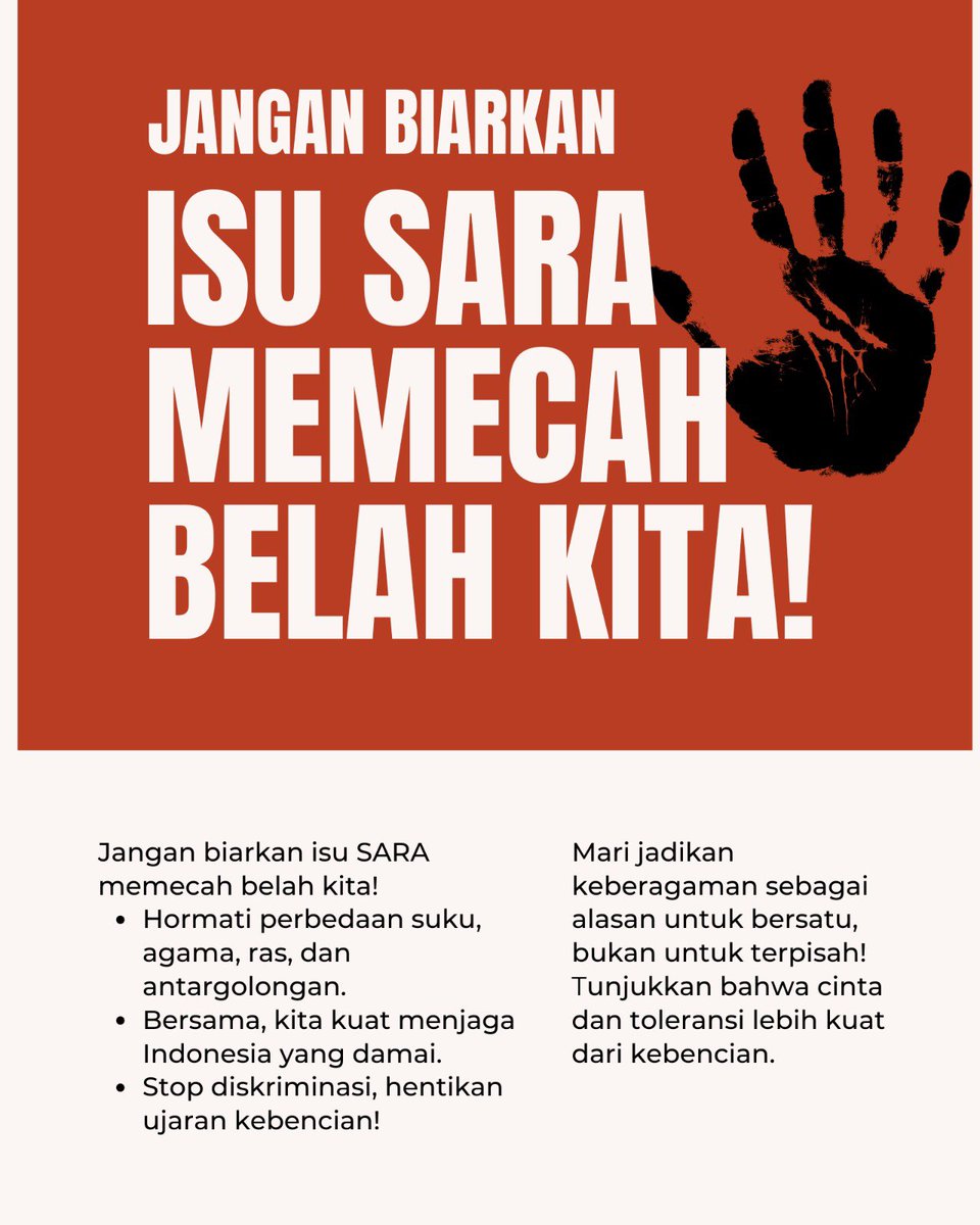 RifaiSetiawanz's tweet photo. Tidak ada tempat untuk kebencian di tanah air kita. Persatuan dimulai dengan saling menghormati perbedaan. Mari bergandengan tangan menjaga keutuhan NKRI dari ancaman isu SARA!
 #CintaDamai #IndonesiaBersatu https://t.co/pGnq9YRIt6