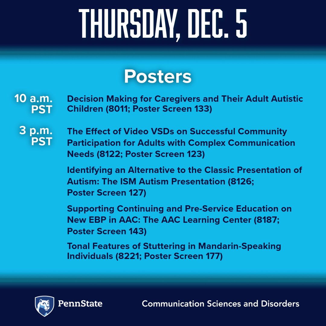 We are in Seattle for #ASHA2024! Check out our list of presentations and come talk to us about how we are translating research into practice!

More info at ow.ly/tJC750UlFqO

#CSDimpact #HHDresearch #ASHA24 #PhDinCSD #slp2b #aac #autism #augcomm #vsd #stutter #fluency