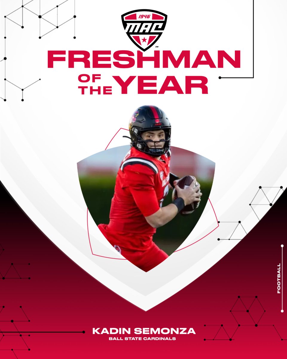 MACtion (@macsports) on Twitter photo 🏈 Freshman of the Year 🏈
Ball State's <a href="/kadinsemonza/">Kadin Semonza</a> has been named the 2024 MAC Football Freshman of the Year!
<a href="/BallStateFB/">Ball State Football</a> | #MACtion 🏈 Freshman of the Year 🏈
Ball State's <a href="/kadinsemonza/">Kadin Semonza</a> has been named the 2024 MAC Football Freshman of the Year!
<a href="/BallStateFB/">Ball State Football</a> | #MACtion