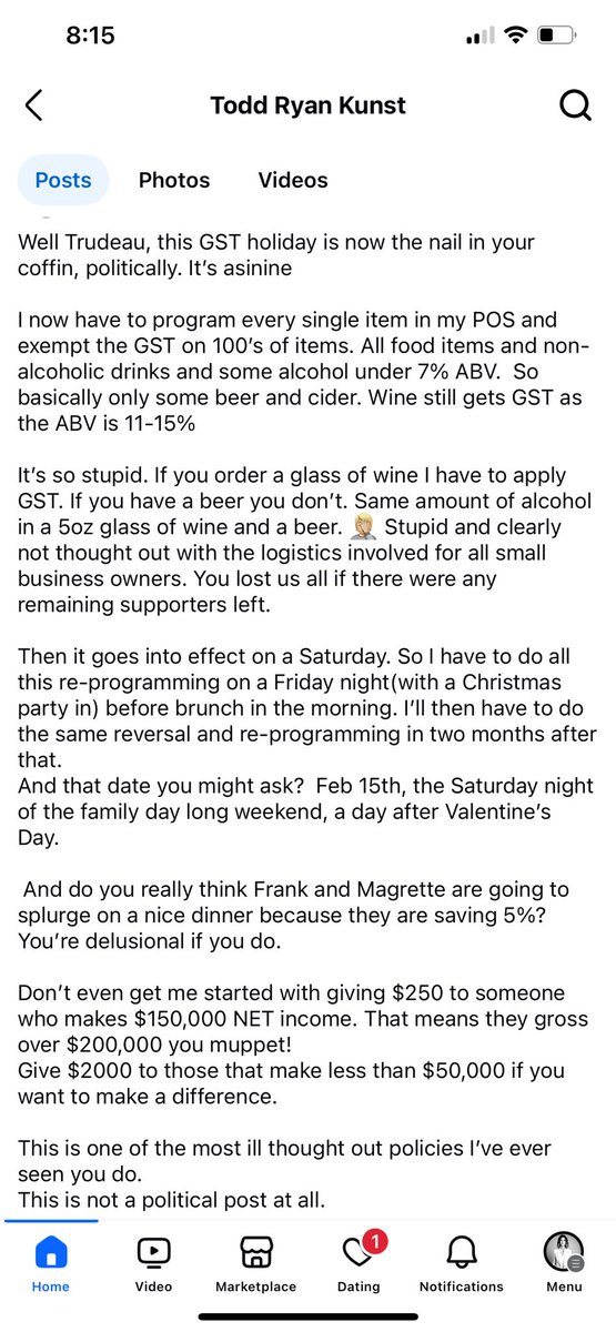 <a href="/CFIB/">Dan Kelly</a> This is a post from a friend who is very frustrated with this GST holiday mess.