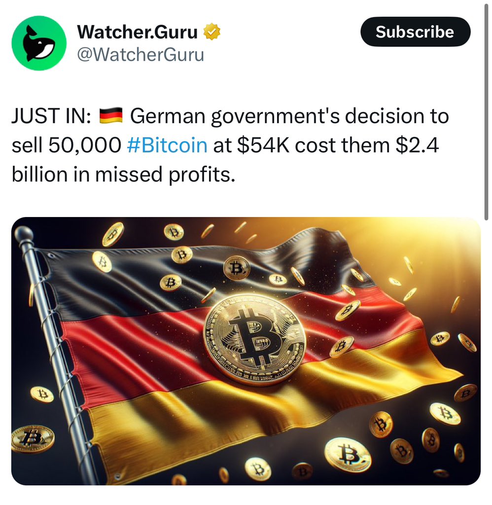 GERMANY SOLD THE BOTTOM AND MISSED OUT ON $2.4 billion.

JUST HODL.