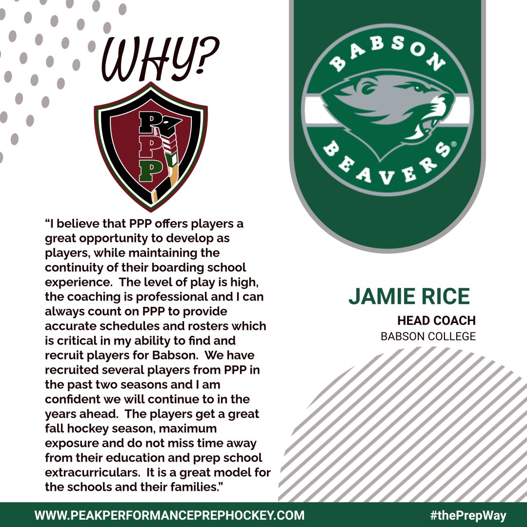 Today we launch our new series called Why PPP?   Each week we will have a quote from a Coach or Parent and their thoughts on the benefits of the league.   We kick things off with <a href="/Ricer18/">Jamie Rice</a> from <a href="/BabsonHockey/">Babson Hockey</a>.   #WhyPPP #PreparePlayPerform #thePrepWay <a href="/NZPrepHockey/">NZPrepHockey</a>