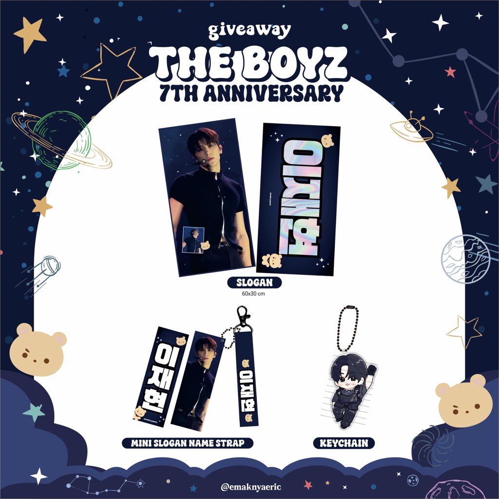 HAPPY THE BOYZ DAY ❤️
GIVE AWAY! 

1. Slogan 
2. Mini slogan strap
3. Keychain 
4. E-wallet 50k 

(Gift per item ya, bukan sepaket. Pergift ada beberapa pcs) 

Rules 
1. Rt &amp; like 
2. Rep harapan untuk the boyz bersama 100 + foto + hastag di bawah.  

#벌써_만난지도_칠년이_됐어