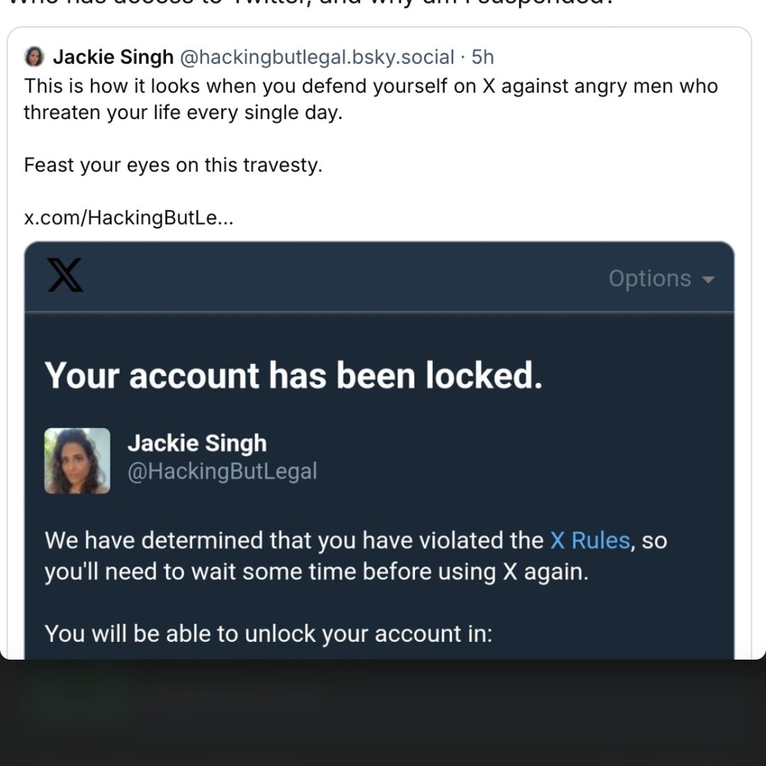 LuLu_Wigglebean's tweet photo. @JS23391 @AmoneyResists @HackingButLegal The whole reason she was even posting on BlueSky was bc she had gotten her Twitter account locked for the same thing. https://t.co/VshQ6DMF0f