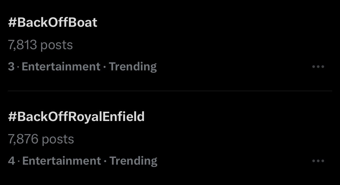 TRENDING at #3 and #4 ALL OVER INDIA! 
#BackOffRoyalEnfield #BackOffBoat
<a href="/amangupta0303/">Aman Gupta</a> 

ASK THE MAKERS OF MTV HUSTLE TO RELEASE THE STRIKES GIVEN TO ROHAN CARIAPPA AND STOP THREATENING HIM WITH DEFAMATION LAWSUITS.

As sponsors, you should know how the show is running!