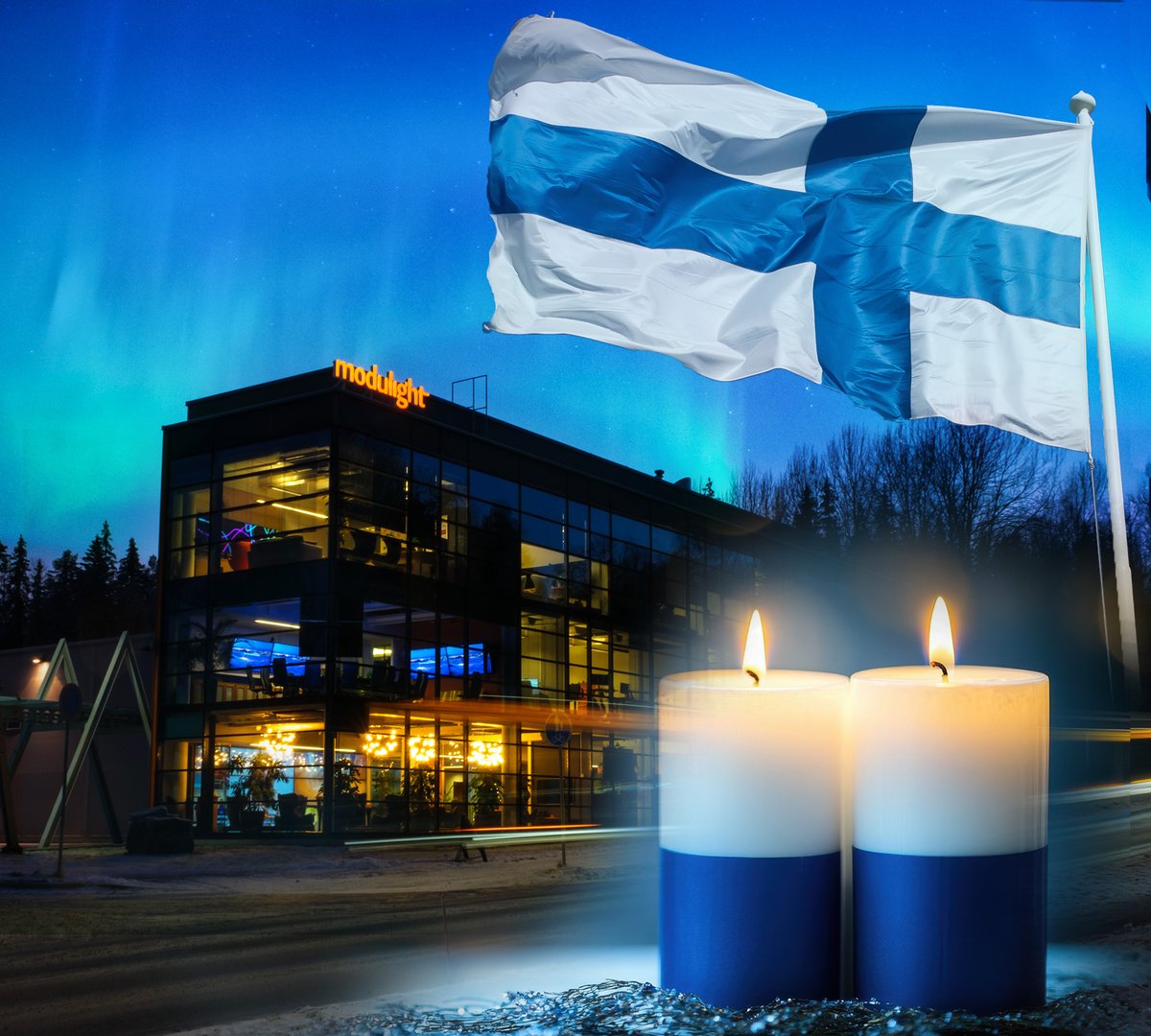modulight's tweet image. Today, it's Finland’s 107th Independence Day 🇫🇮
At #Modulight, we’re proud to contribute to Finland’s bright future. Let’s light up two candles to honor our beautiful country and the innovative spirit that drives us forward.
#Finland107 #IndependenceDay #KillCancer #LaserFamily