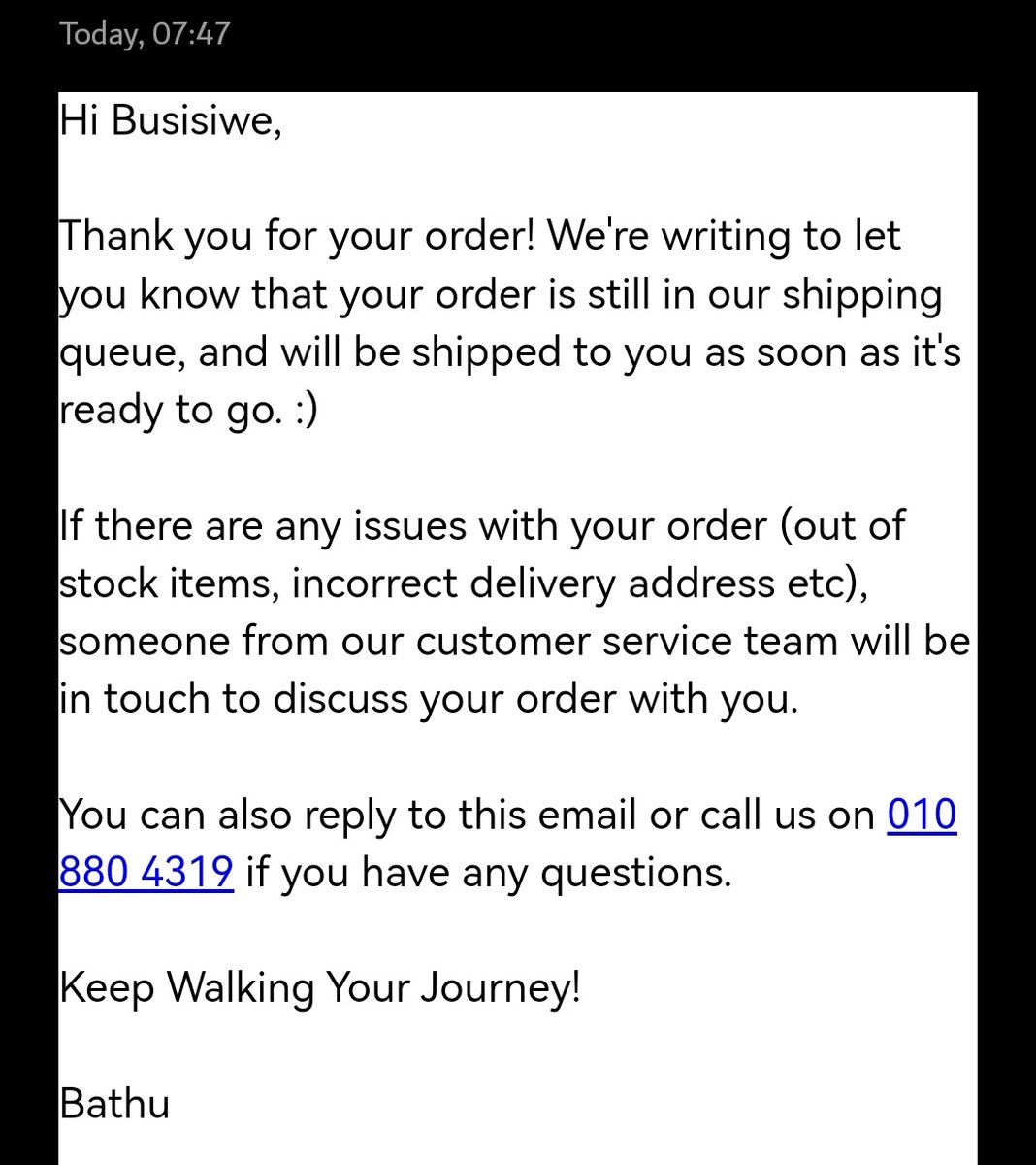 Shoutout to @bathu_sa
They keep us informed regarding our black friday orders. <a href="/friendsofbash/">friendsofbash</a> can learn from them, EVEN SHEIN is doing the most at keeping customers informed, <a href="/friendsofbash/">friendsofbash</a> worse online platform shame. Then they wondee why SHIEN?

#NationalShutdown
Kelly Khumalo