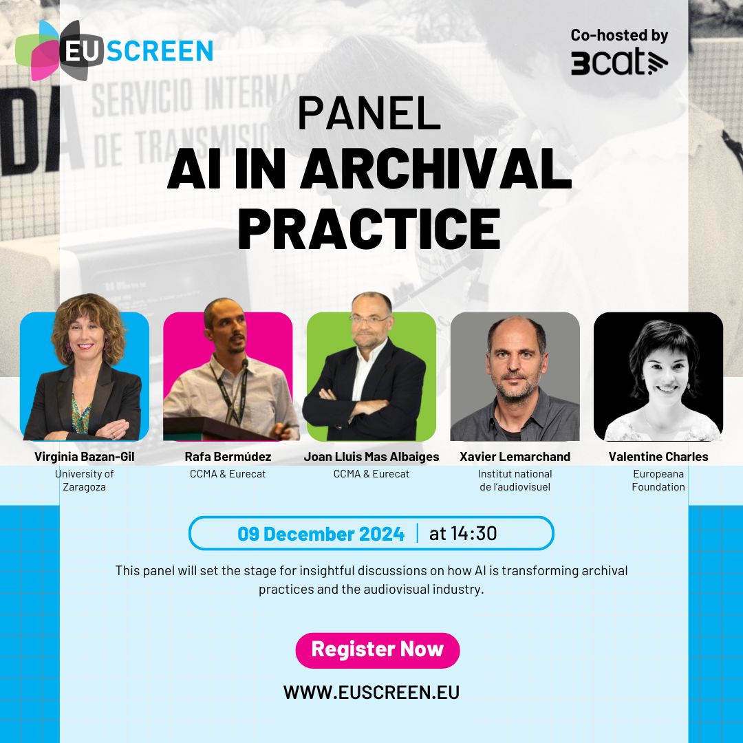 Just a couple of days to go before the panel AI in Archival Practice kicks off the EUscreen symposium! This panel will set the stage for insightful discussions on how to use AI. More info: shorturl.at/a2aZV